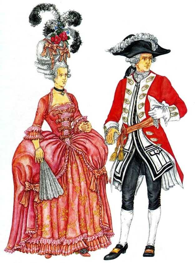 Мода в 1750-1775 годах в европейских странах и колониальных Америках характеризовалась большим изобилием, изысканностью и утонченностью в дизайнах одежды, любимых художественными направлениями рококо периода Французские и английские стили моды сильно отли